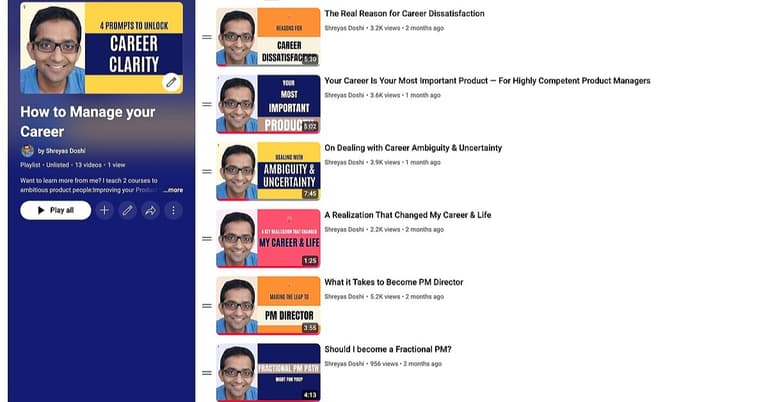 Private Career Coaching Playlist - 18 focused videos with Shreyas cover image