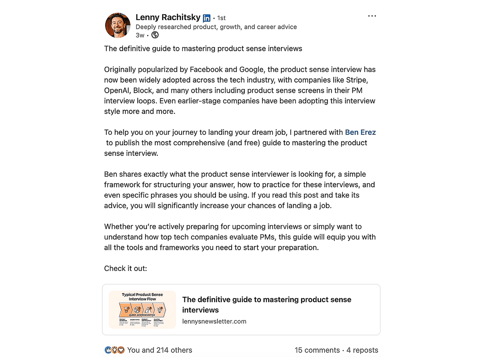 Lenny's Newsletter: "The definitive guide to mastering product sense interviews"