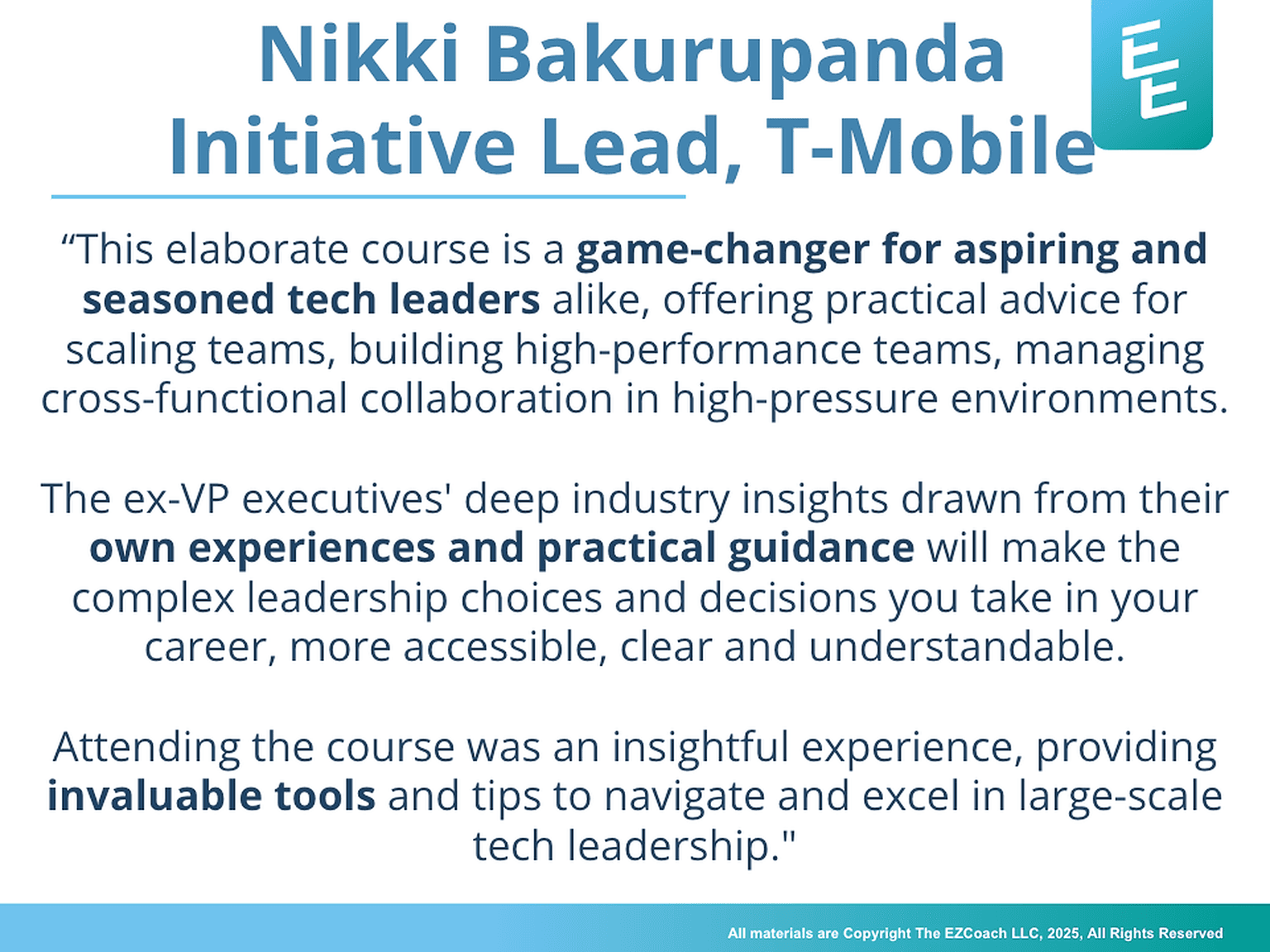 Testimonials from tech leaders who previewed the course early