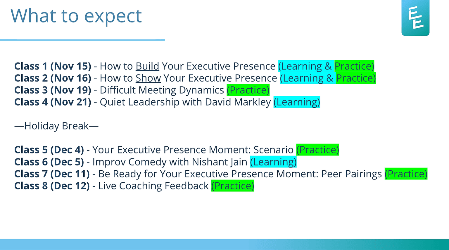 Only enroll if you are serious about sharpening your executive presence
